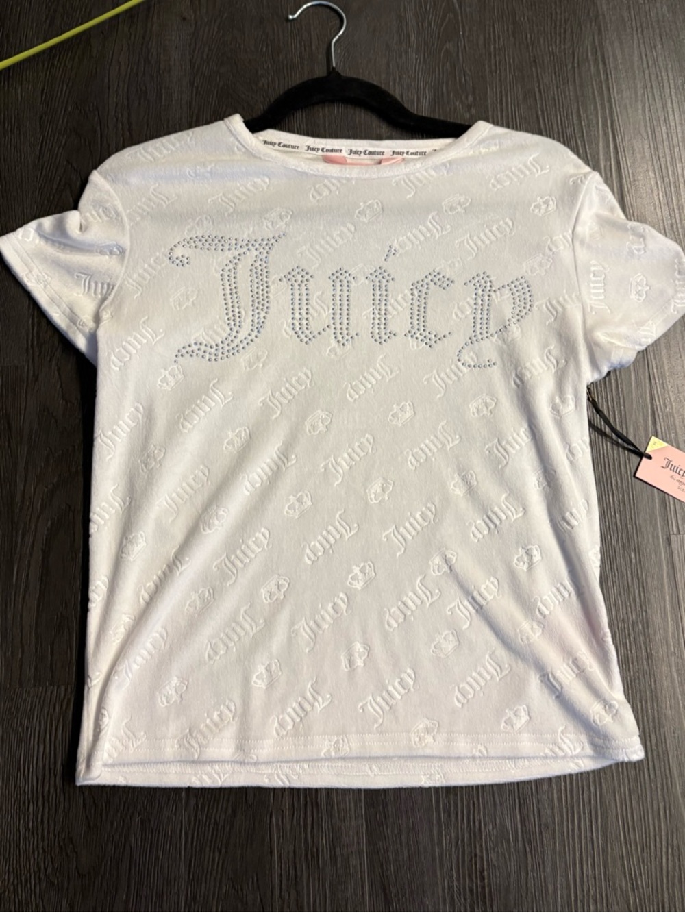 Juicy Couture White Rhinestone Logo Tee velour medium NWT